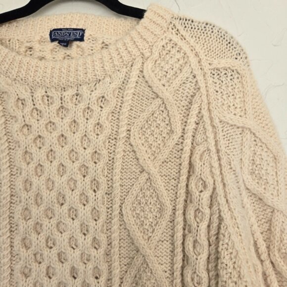 Vintage Lands End 100% Wool Chunky Cream Sweater - Picture 7 of 13